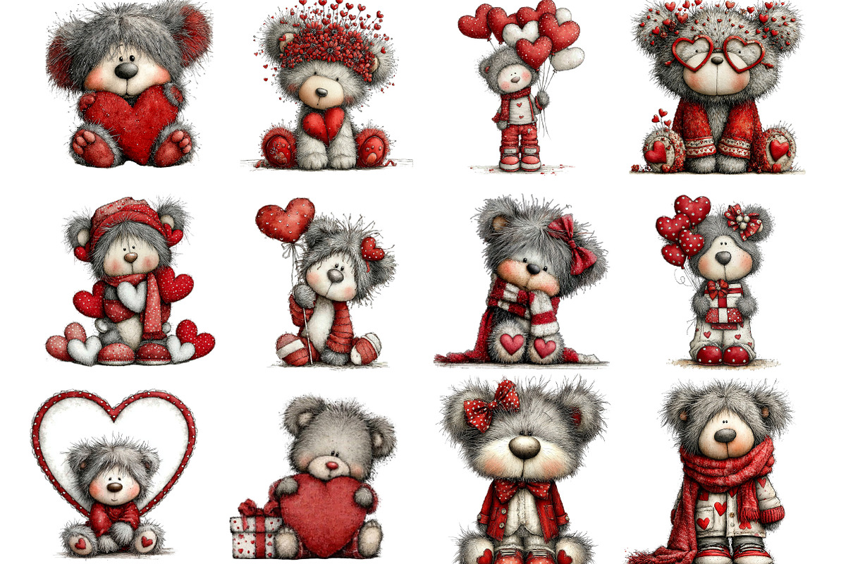 Whimsical Valentine Bear Clipart, an Illustration by Designking (Photo 2 of 5)