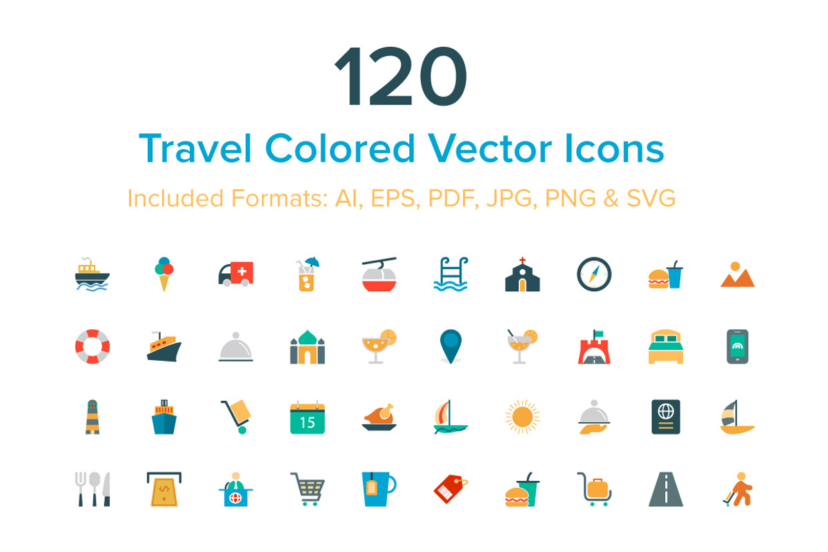 120 Travel Colored Vector Icons, a Duotone Icon by Creative Stall (Photo 1 of 2)