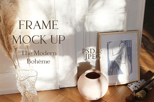 Boho Interior & Wooden Frame Mock Up