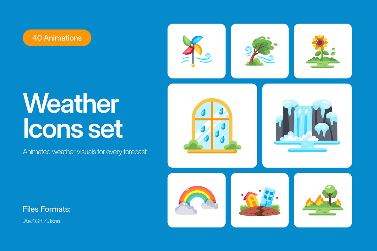 40 Animated Weather Flat Icons, an Emoji Icon by Prosymbols (Photo 1 of 4)