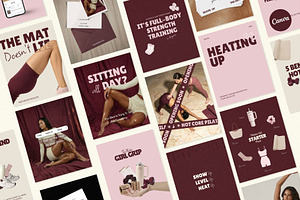 Pink & Burgundy Instagram Templates, a Social Media Template by Row Creative