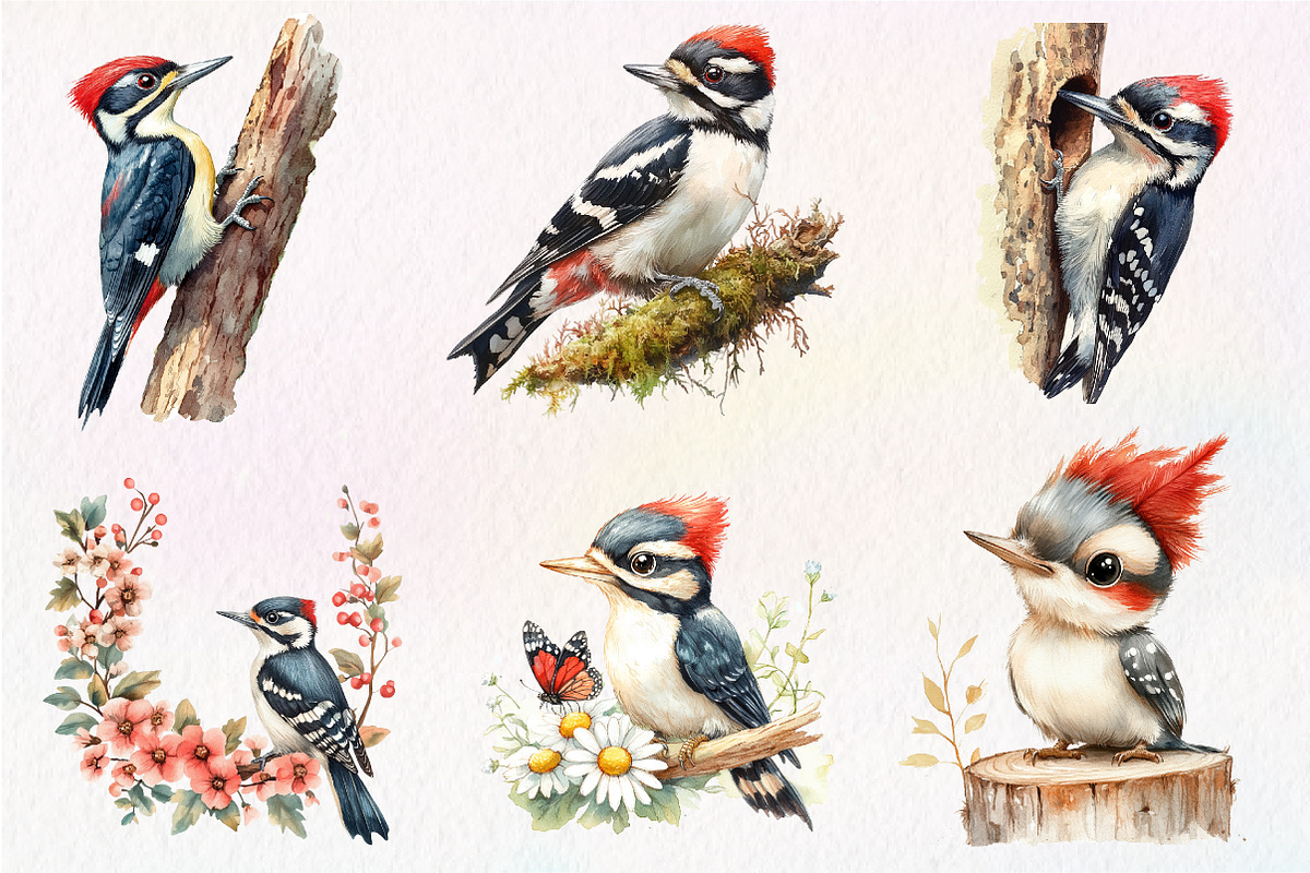 Downy Woodpecker Clipart, Cute Woodp, an Illustration by CreationArt (Photo 5 of 5)