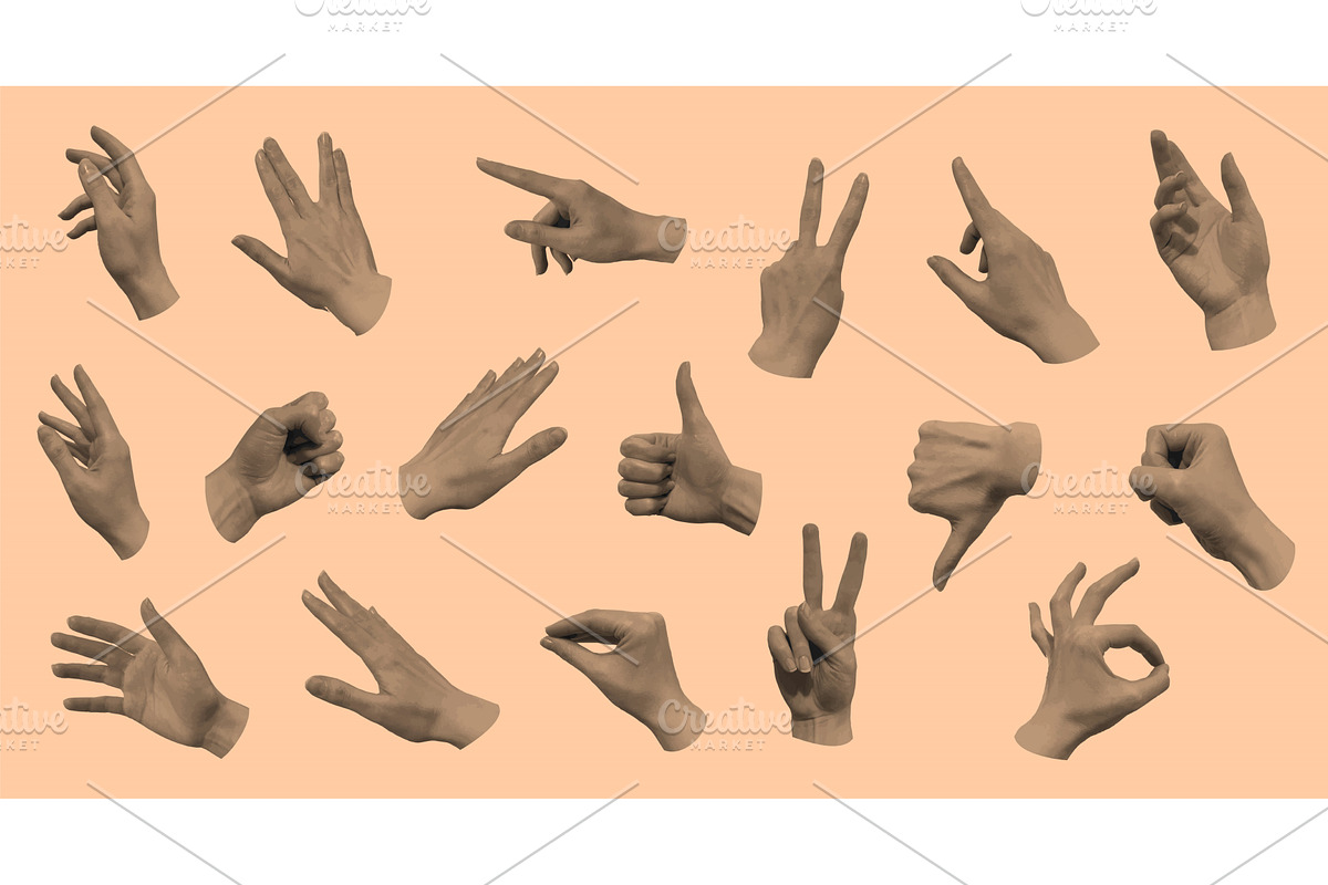 Realistic Halftone Hand Gestures, an Object Illustration by Lemberg Vector