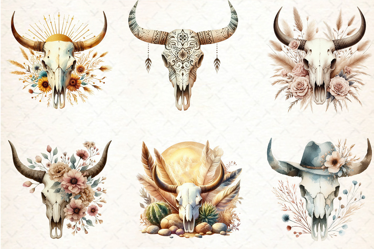 Western Desert Cow Skull Boho, an Illustration by DreamCafeArt (Photo 3 of 5)