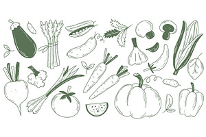 Hand drawn farm vegetables set, a Food Illustration by Tati_Kli