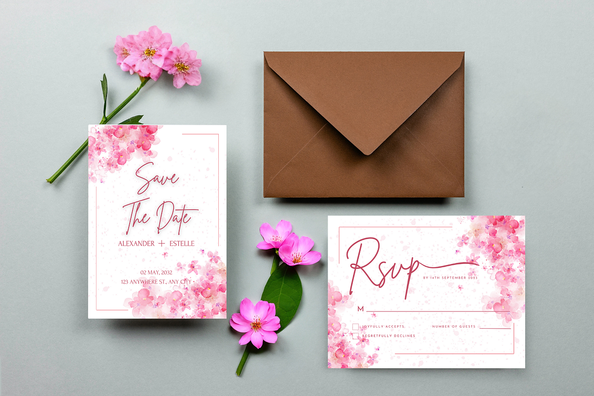 Pink Cherry Blossom Wedding Suite, a Print Template by TheSimplySereneShop (Photo 1 of 7)