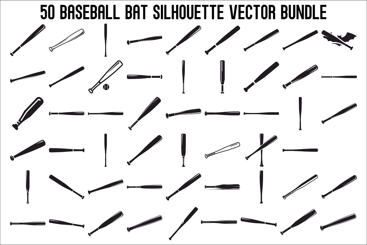 Baseball Bat Silhouette Vector Bundl, an Illustration by Creativeshirt (Photo 1 of 51)