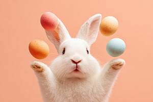 Easter bunny with pastel floating eggs, an Animal Photo by AlyaAnd