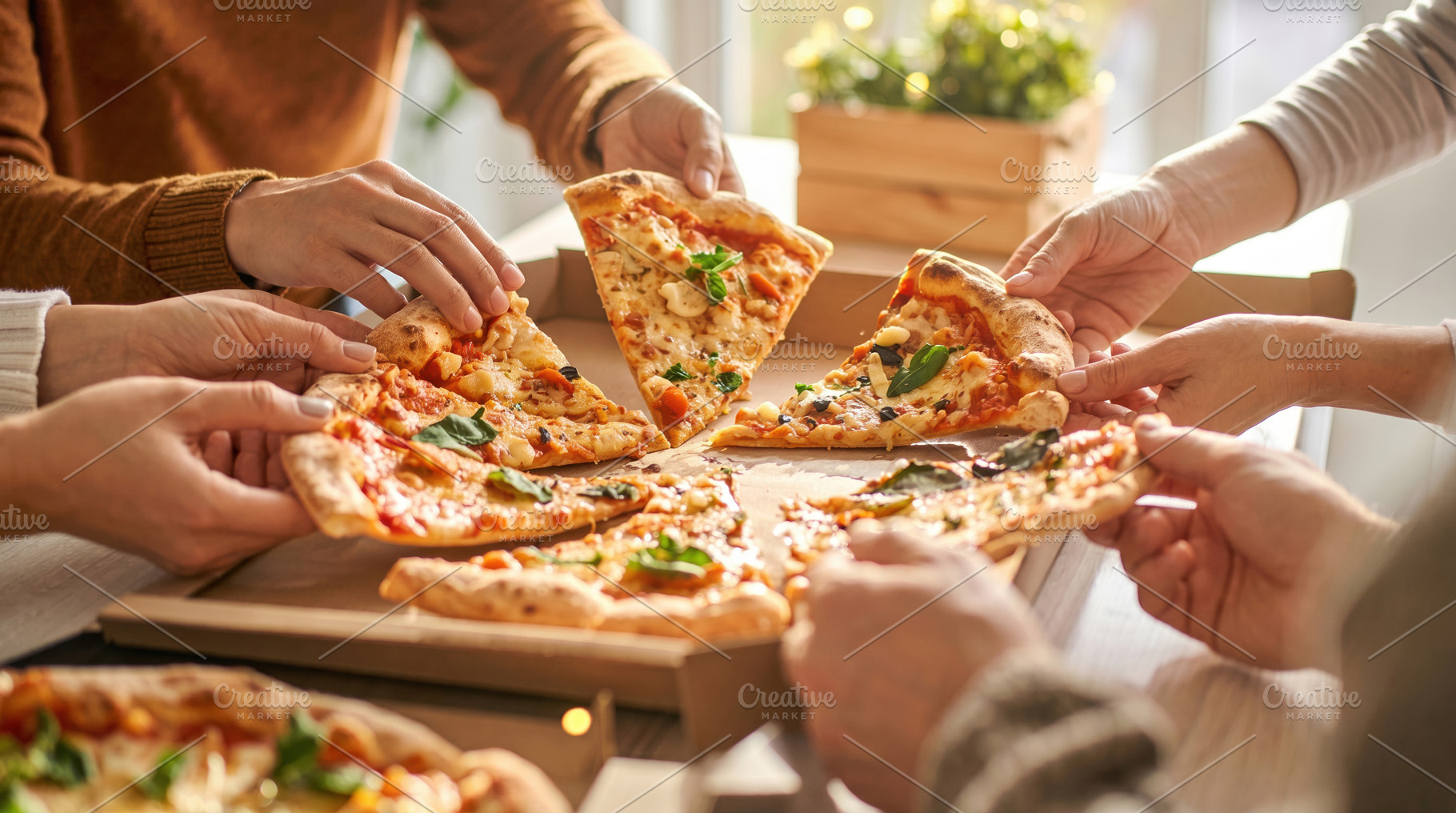 Friends Sharing Pizza Slices Together, a Photo by Davizro's Market