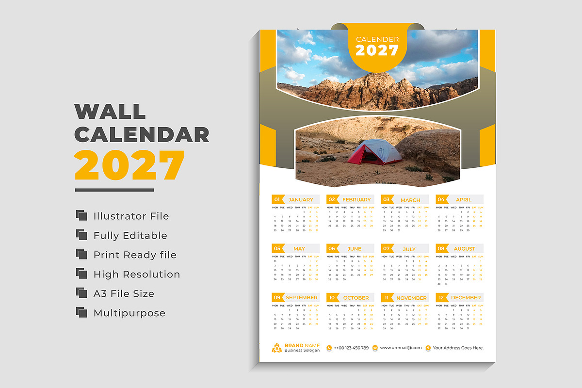 2027 Landscape Calendar Template, a Stationery Template by pixelcreatx (Photo 4 of 7)