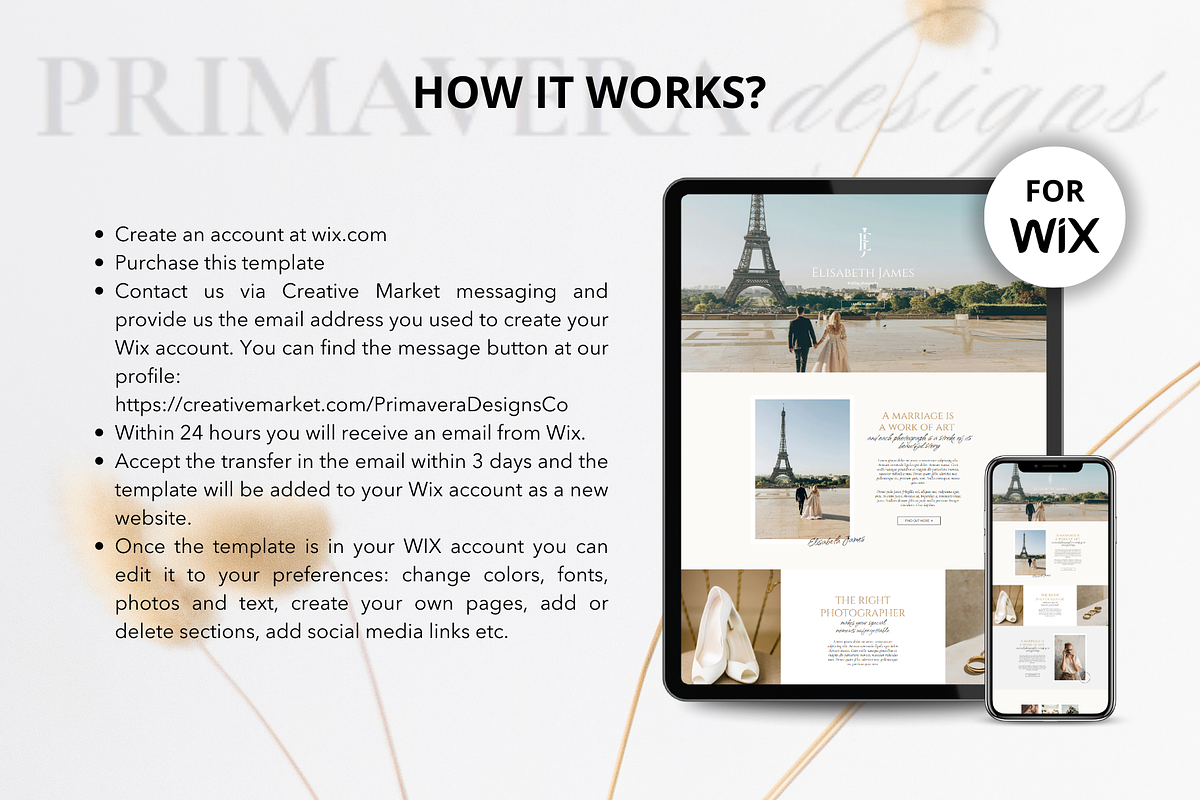 Wix Photography Website Template, a Wix Template by Primavera Studio Design (Photo 6 of 8)