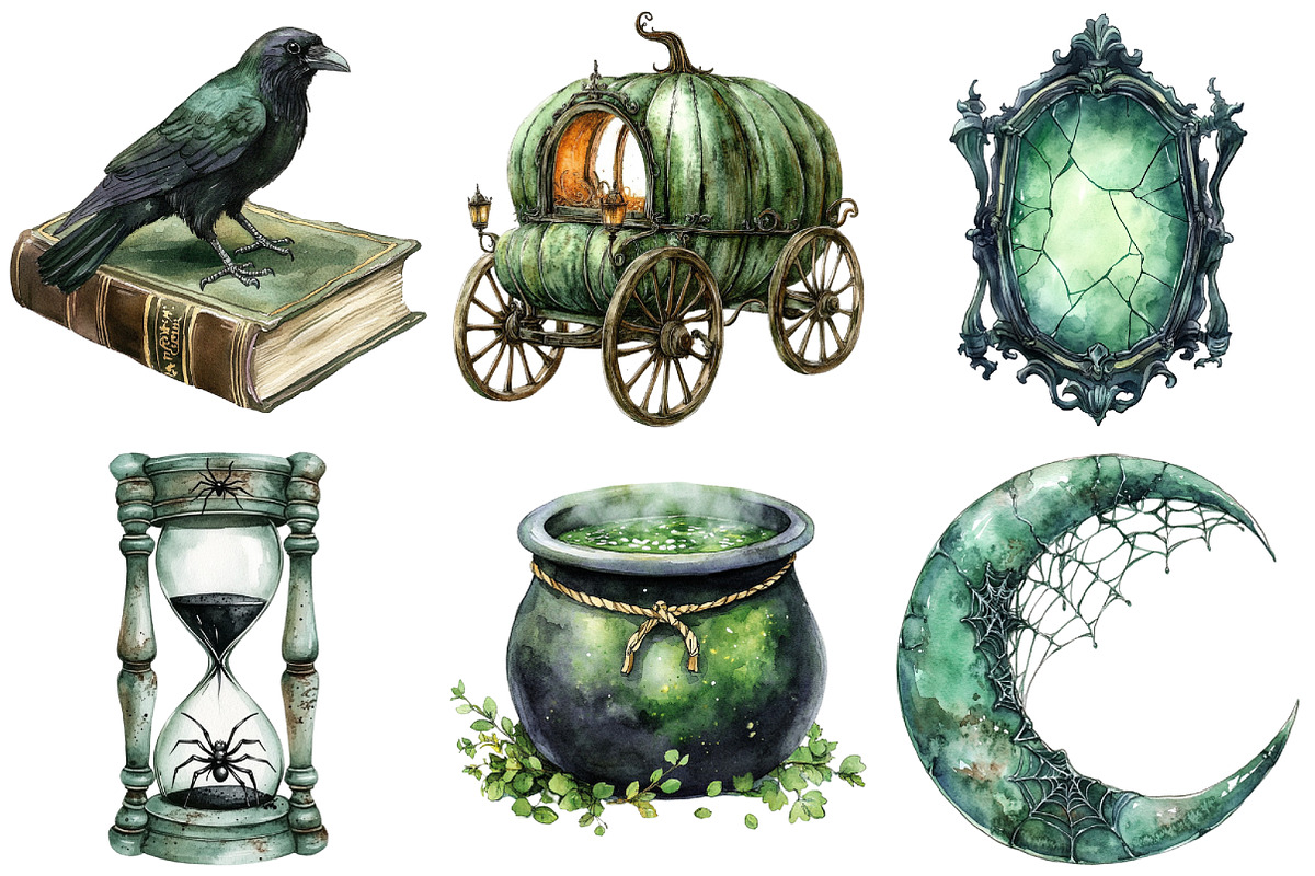 Antique Green Halloween Clipart, an Illustration by Craft Nest (Photo 3 of 6)