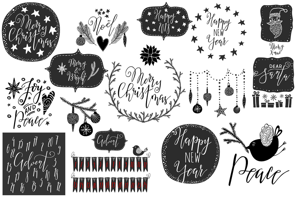 Christmas Clip-Art & Lettering Set, a Decorative Illustration by 5August Art (Photo 2 of 10)