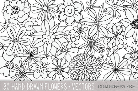 30 Hand Drawn Flowers Vector Clipart