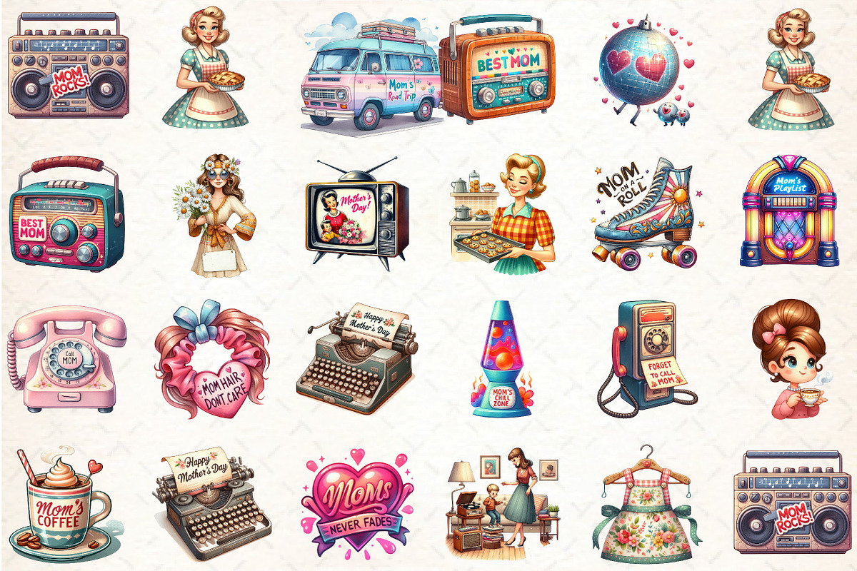 Retro Mothers Day Clipart, an Illustration by DreamCafeArt (Photo 3 of 3)