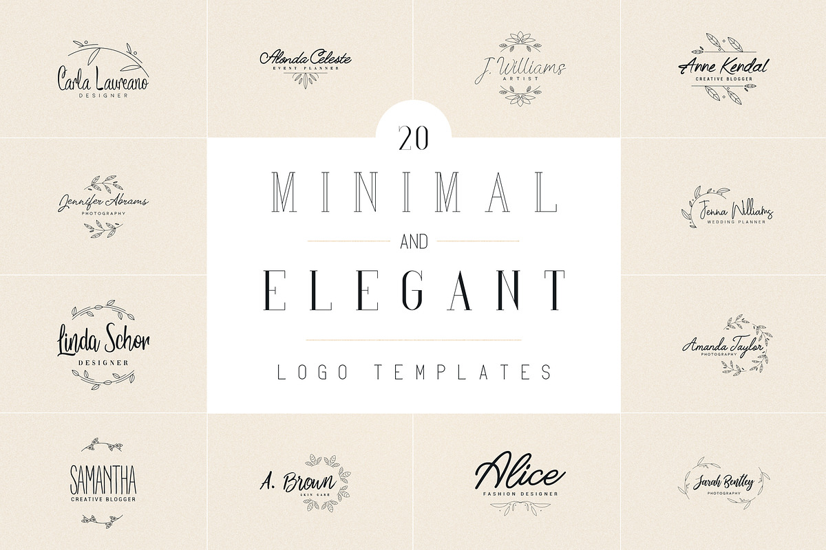 20 Minimal and Elegant Logos | -50%, a Branding & Logo Template by VP Fonts (Photo 1 of 8)