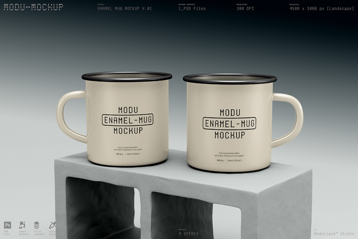 4 Scenes - Enamel Mug Mockup Kit V01, a Merchandise Mockup by Moduclave Studio (Photo 5 of 7)