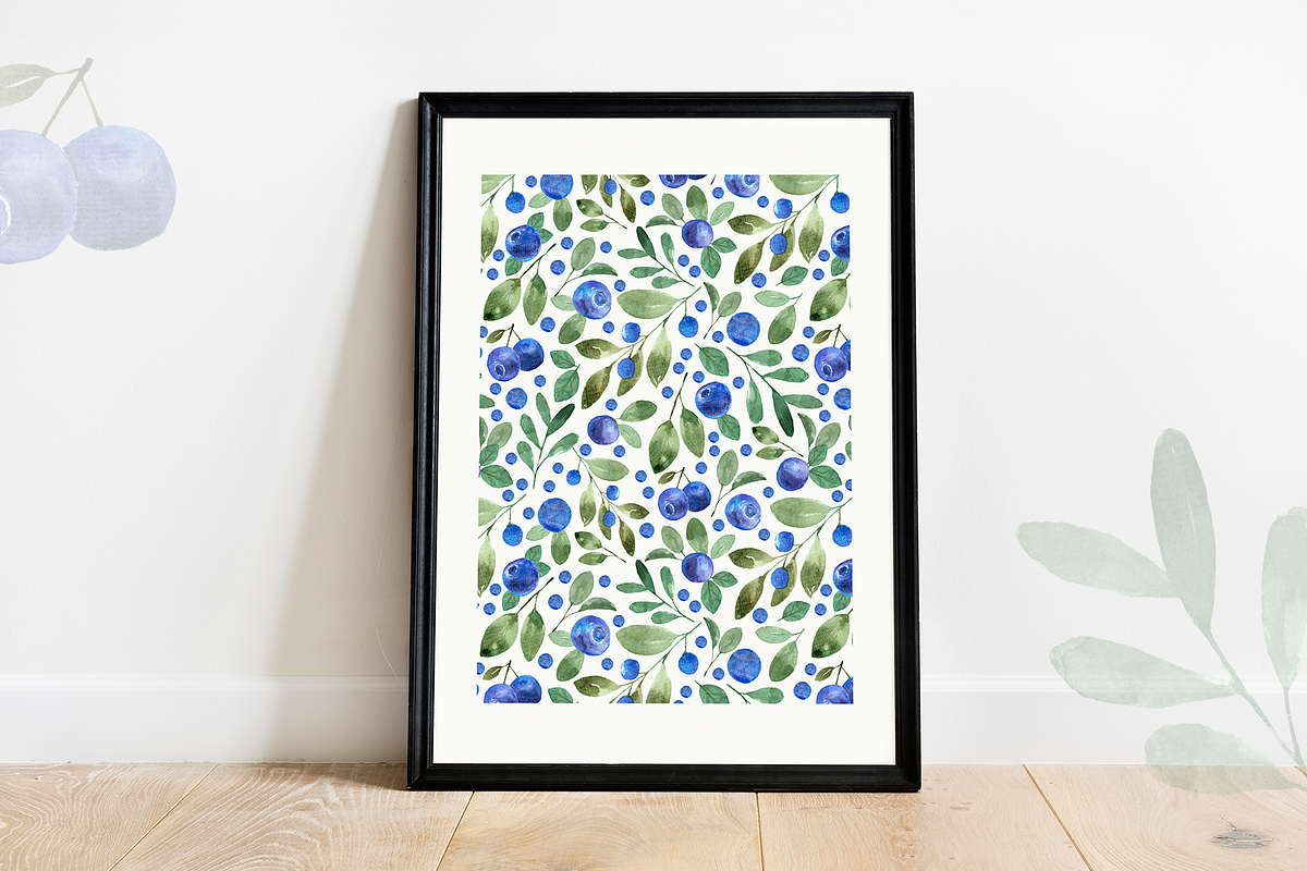 Blueberries. Watercolor Pattern, a Decorative Illustration by Liliia Polos Illustration (Photo 2 of 8)