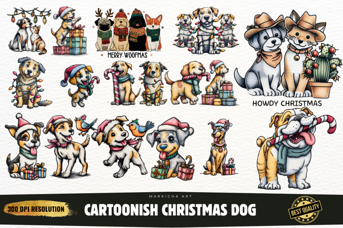 Christmas Dogs Clipart Bundle, an Illustration by Markicha Art (Photo 1 of 7)