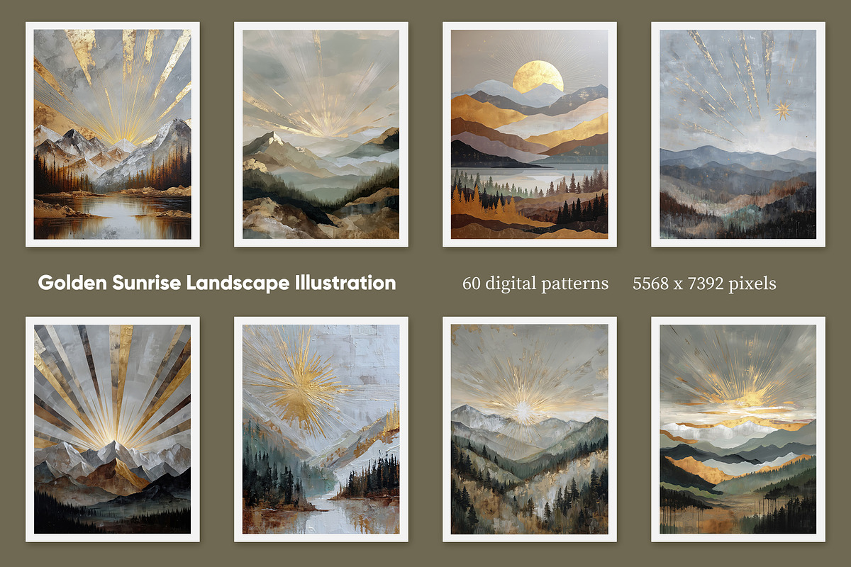 Golden Sunrise Landscape Art, a Decorative Illustration by Housui Patterns (Photo 2 of 12)