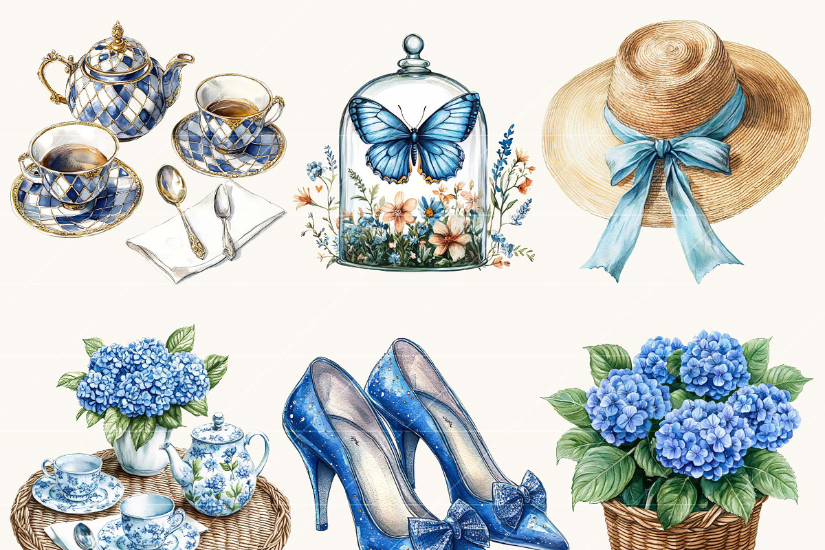 Vintage Blue Wonderland Clipart, a Person Illustration by BusyDaydesign (Photo 3 of 9)