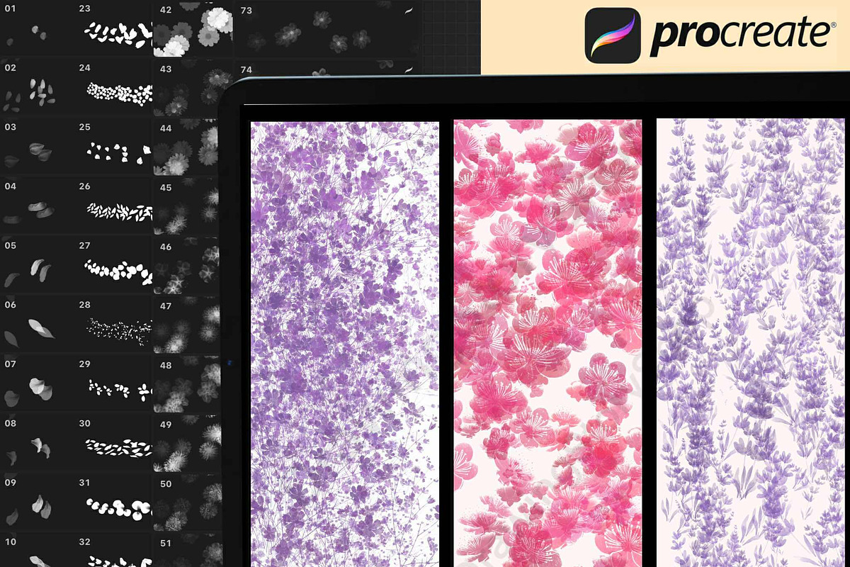 120 procreate falling flowers brush, a Brush Add-On by DrawingStoryShop