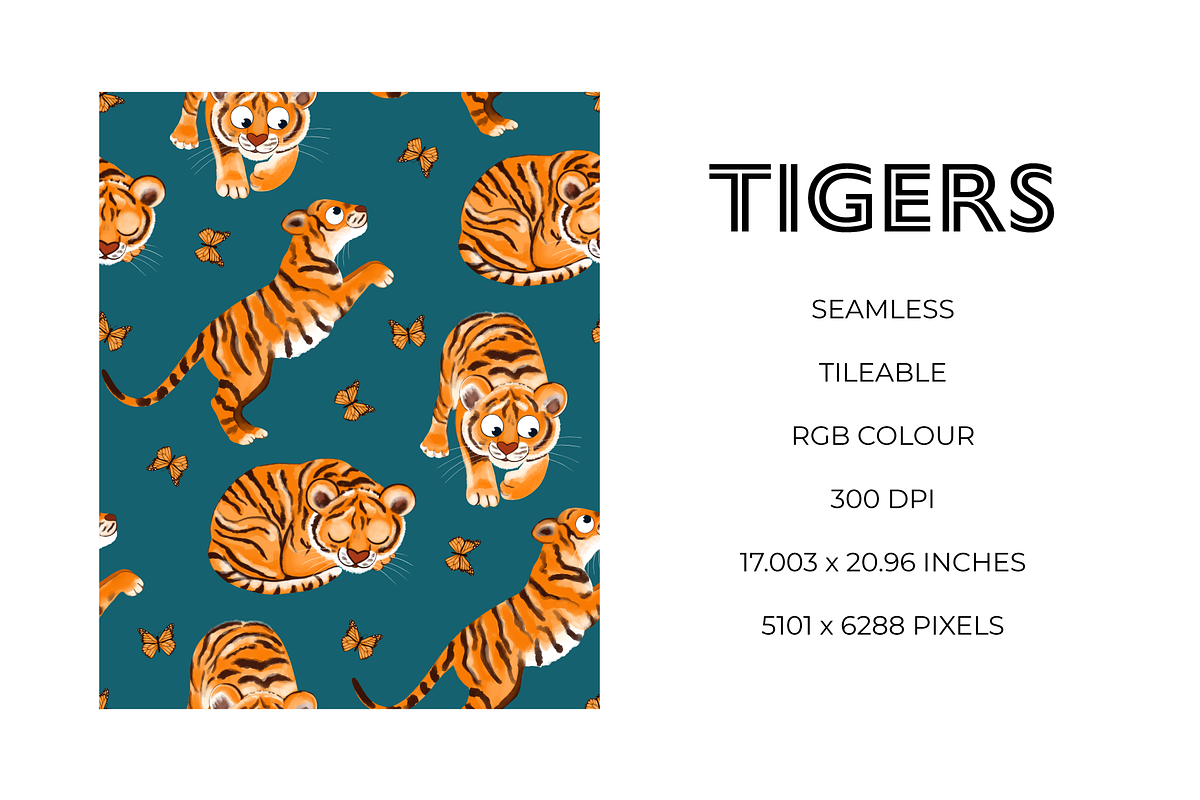 Tigers Seamless Pattern, a Pattern Graphic by Painted Puffin Creative (Photo 2 of 3)