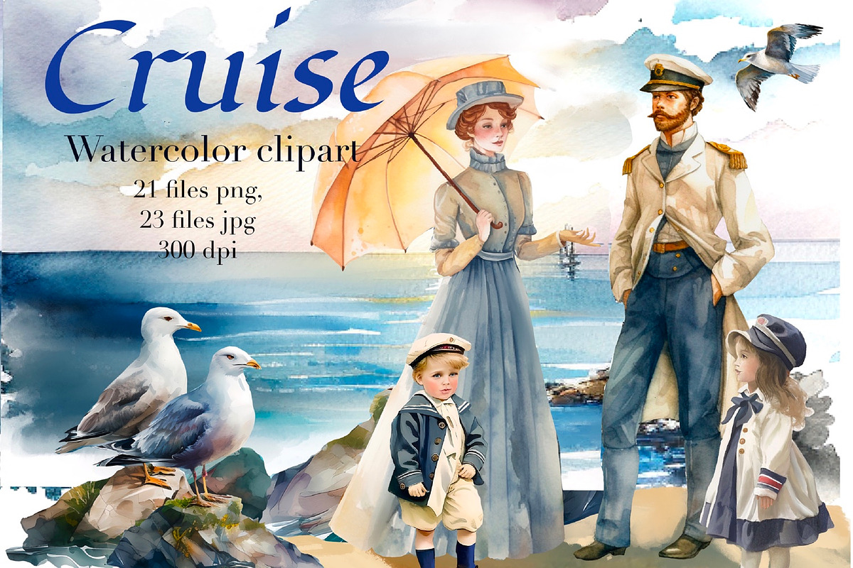 Cruise, nautical watercolor clipart, a Person Illustration by AkvarelRiver (Photo 1 of 8)