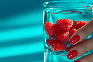 Vibrant, fresh raspberries submerged, a Food & Drink Photo by MistyDay