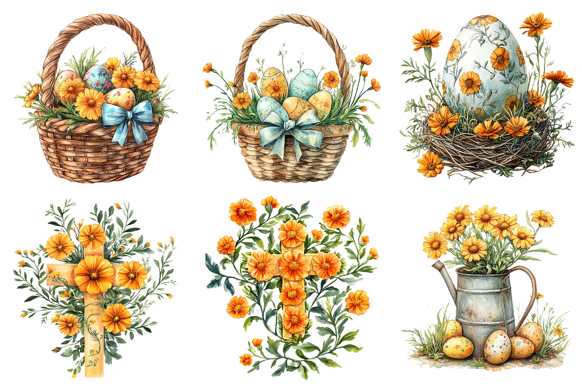 Marigold Easter Clipart, an Illustration by Watercolor design (Photo 5 of 5)