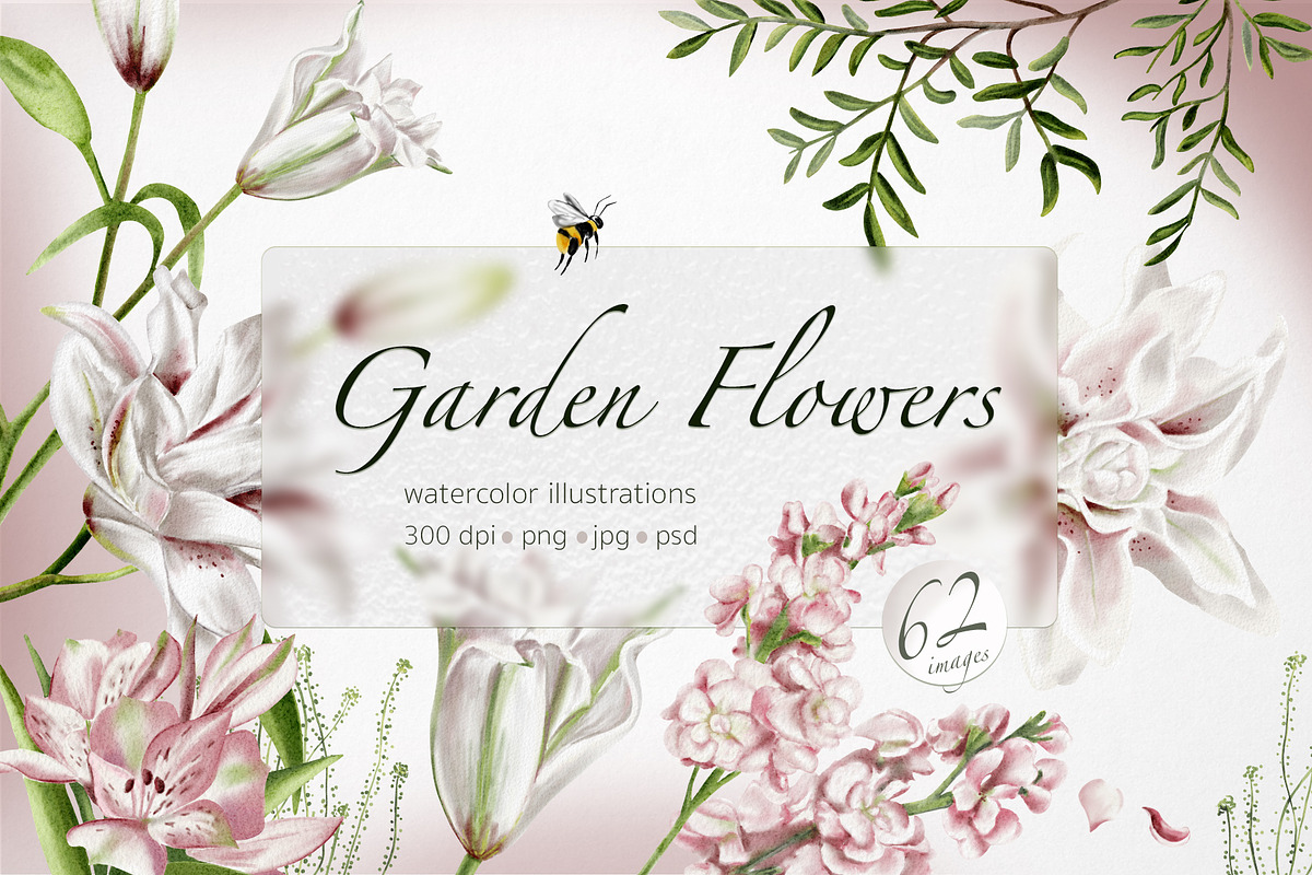 Garden flowers watercolor clipart, an Illustration by Alena Sid (Photo 1 of 13)