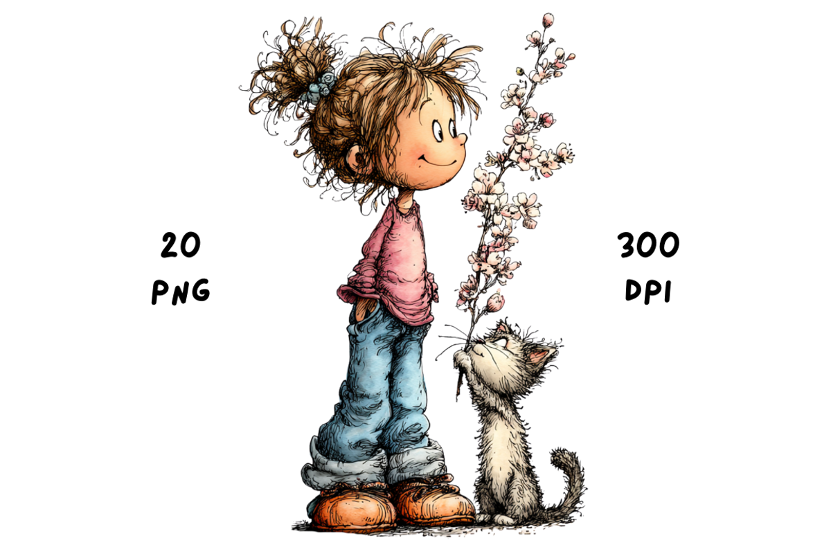 Whimsical Floral Girl & Kitten, an Animal Illustration by GiraffeCreative (Photo 15 of 20)