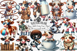Funny Sketch Quirky Cows Clipart, an Illustration by Designking