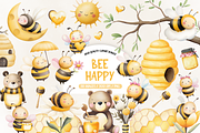 Watercolor Honey Bee Clipart Bundle, an Illustration by TatiMockup (Thumbnail 1 of 4)