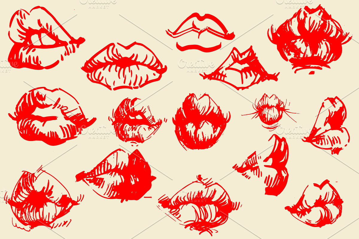 Lips Red hand draw Clipart, an Object Graphic by Samira (Photo 3 of 3)