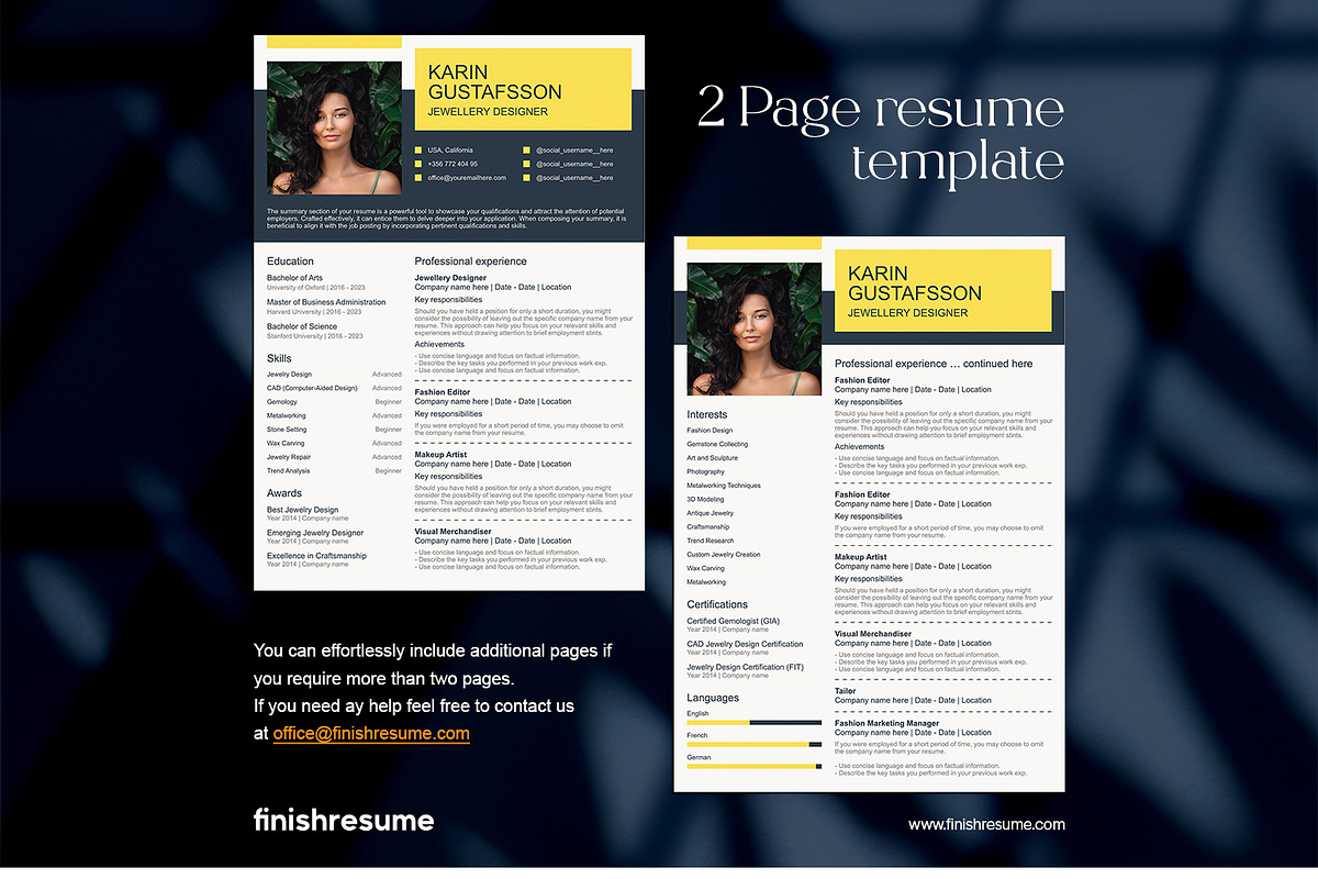 Jewellery designer resume template, a Resume Template by FinishResume (Photo 3 of 11)