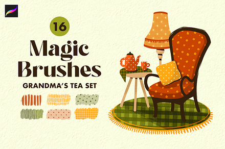 Grandma’s Tea Procreate Brushes Set, a Brush Add-On by Moon House Shop