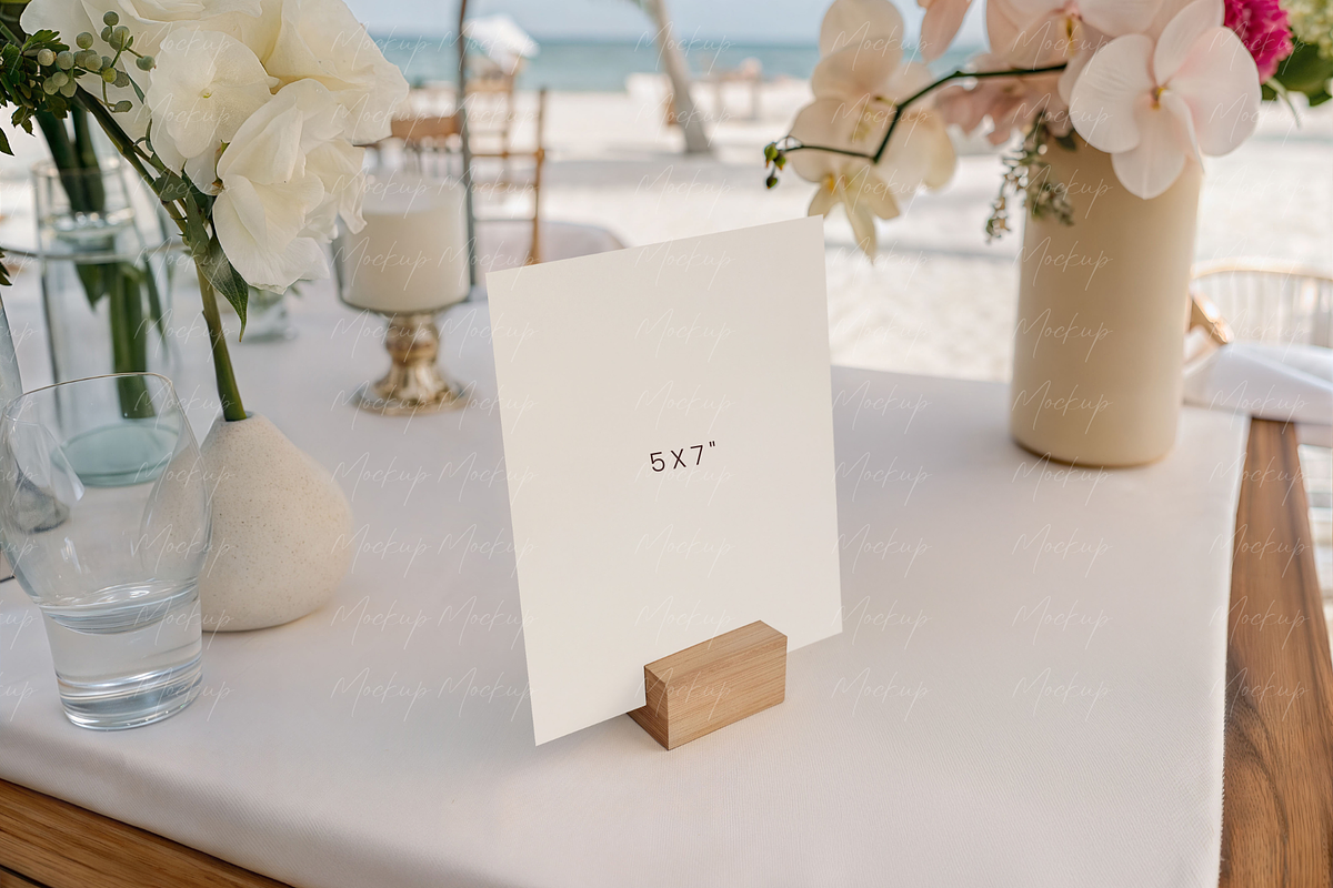 Beach Wedding Table Sign Mockup Card, a Product Mockup by TatiMockup (Photo 2 of 5)