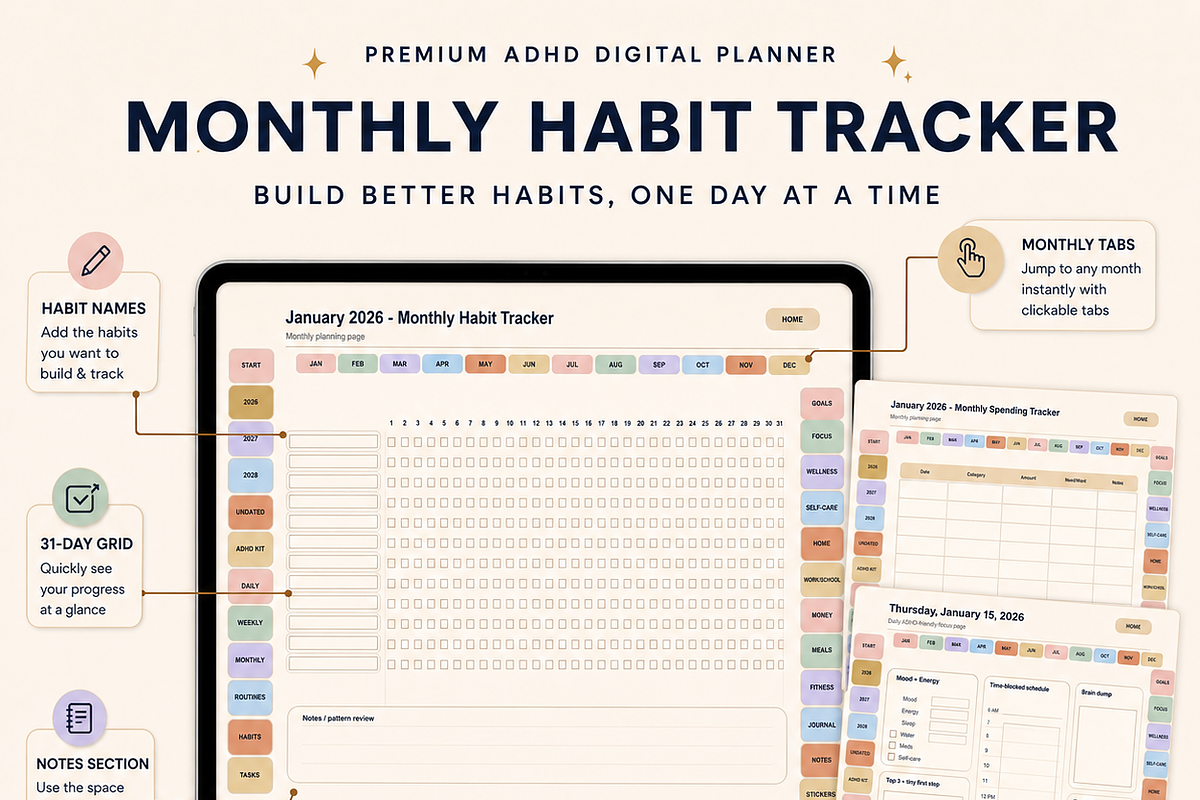Adhd digital planner 2026-28, a Poster Template by HeavensStar (Photo 7 of 8)