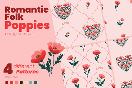 Romantic Folk Poppies | patterns set