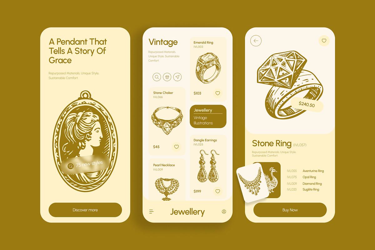 Vintage Jewellery Illustration Set, a Decorative Illustration by Prosymbols (Photo 4 of 8)