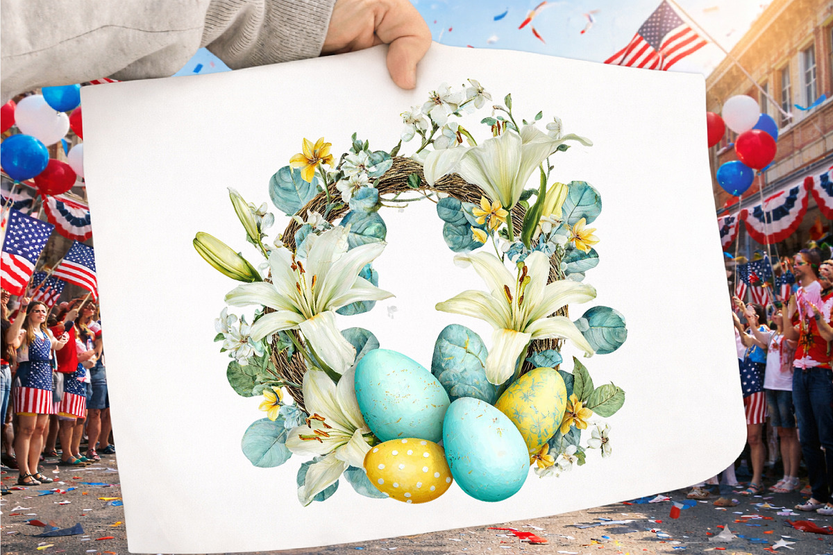 Easter Wreath Clipart Floral Egg Png, an Illustration by GatewayDesign (Photo 4 of 5)