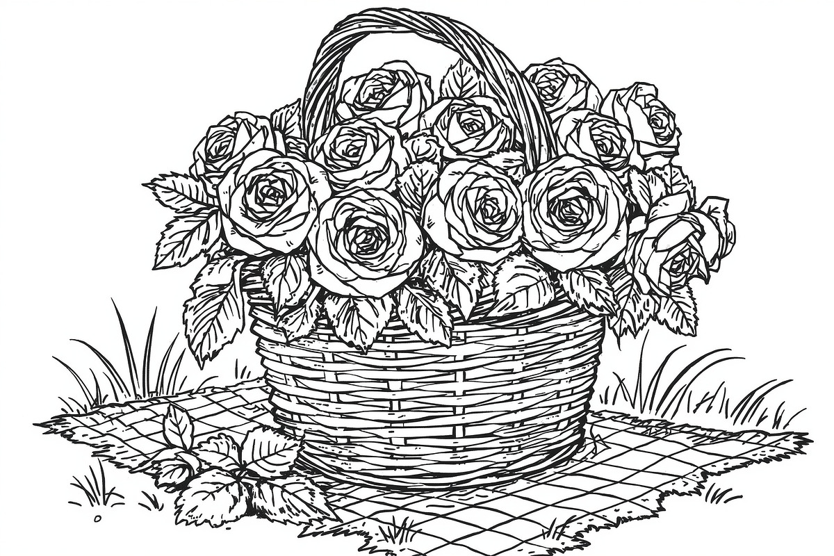 Bloom Basket Coloring Pages, an Illustration by yasushie (Photo 4 of 9)