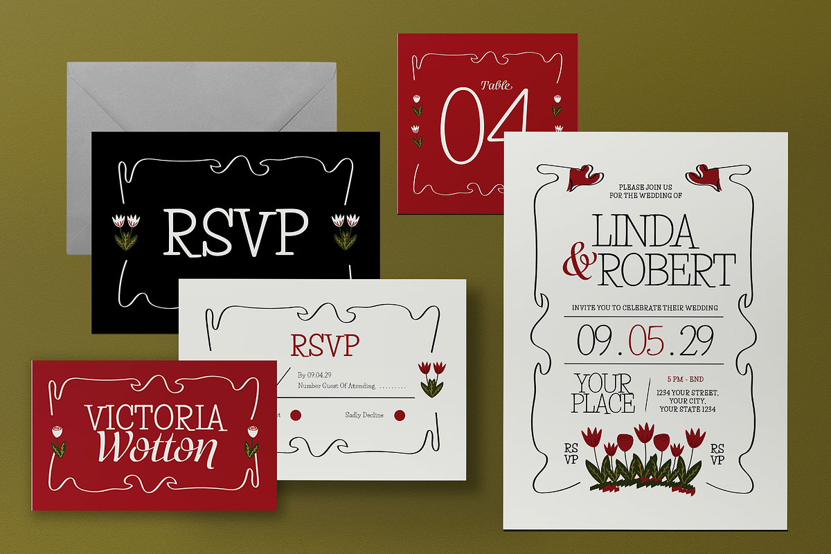 White Hand Drawn Wedding Invitation, an Invitation Template by graphicook (Photo 3 of 3)