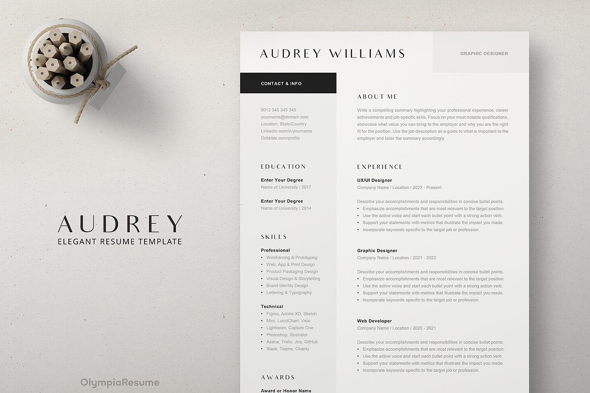 Resume Template Audrey, a Resume Template by Olympia Resume (Photo 1 of 5)