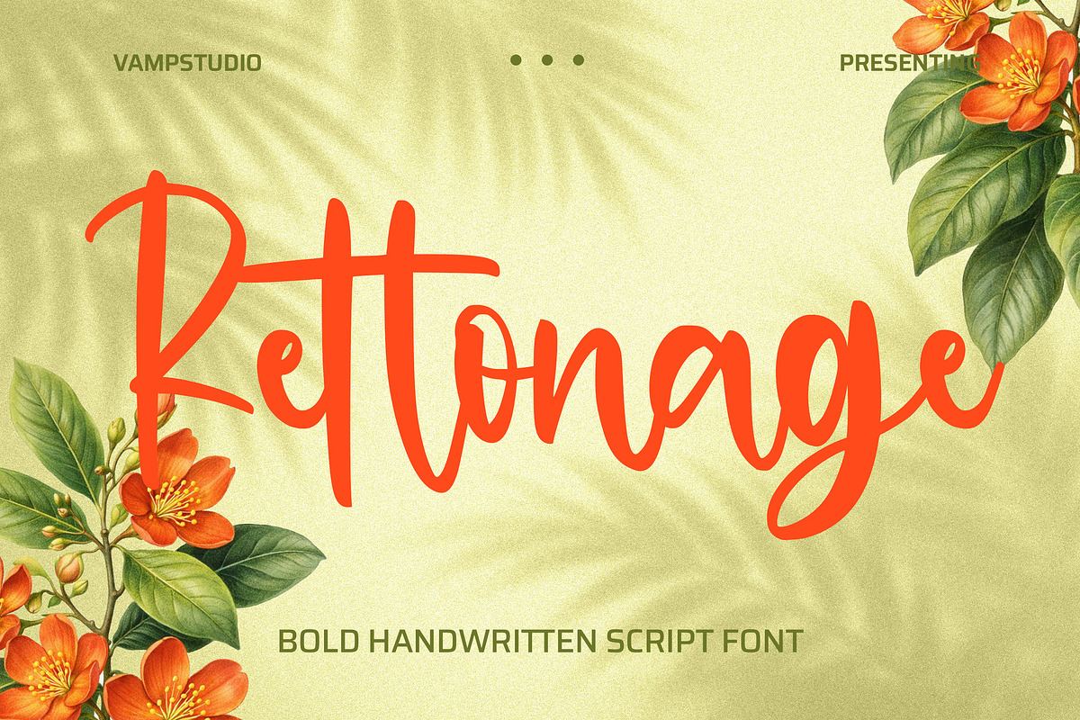 Rettonage – Handwritten Script Font, a Script Font by Vampstudio (Photo 1 of 14)