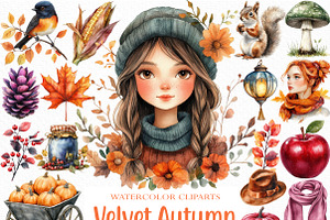 Watercolor Velvet Autumn Clipart, an Illustration by Craft Nest
