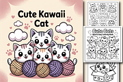 Cute Kawaii Cat Coloring Pages-Book, an Animal Illustration by Design Zone (Thumbnail 1 of 5)