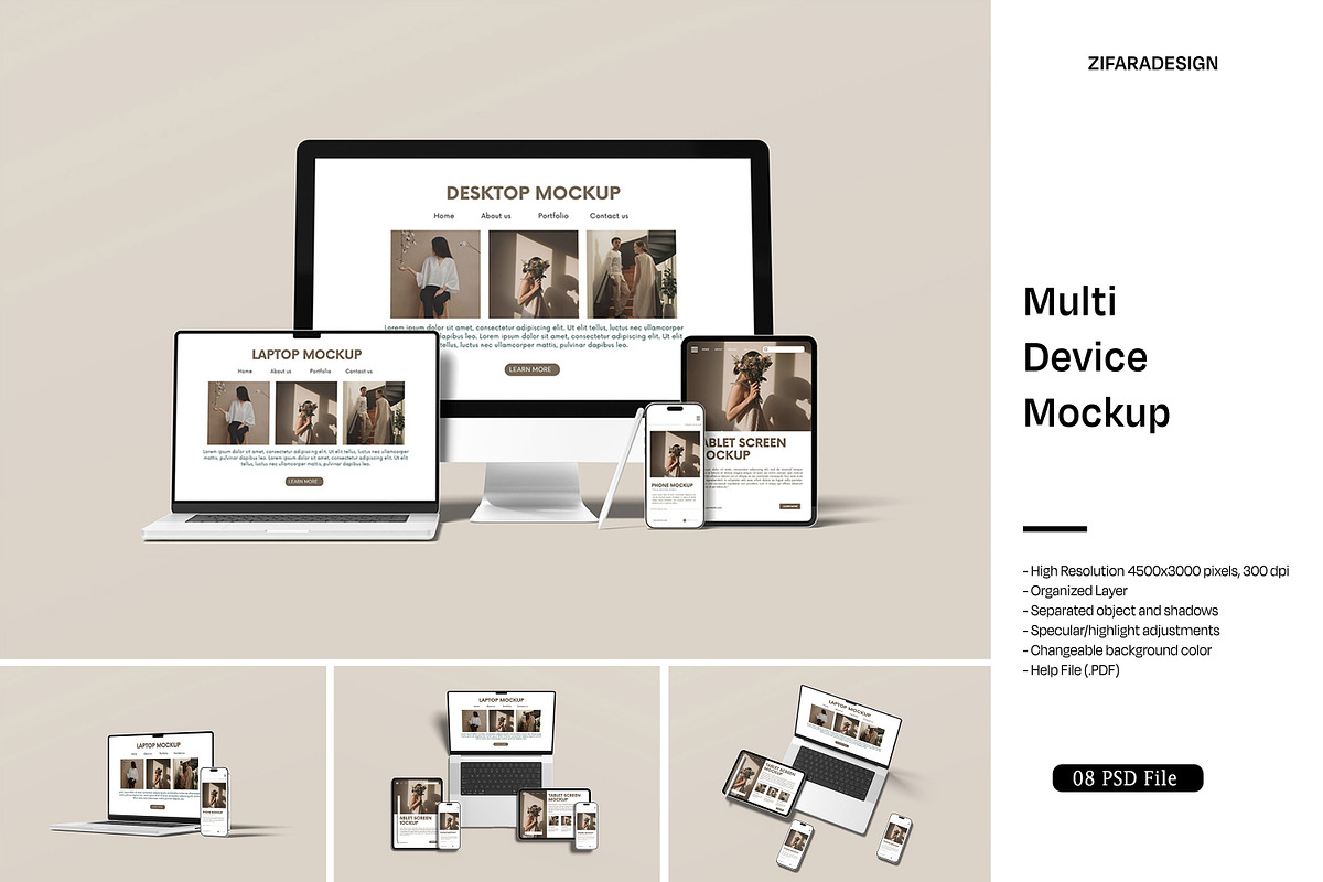 Multi Device Mockup, a Device Mockup by ZifaraDesign (Photo 1 of 9)