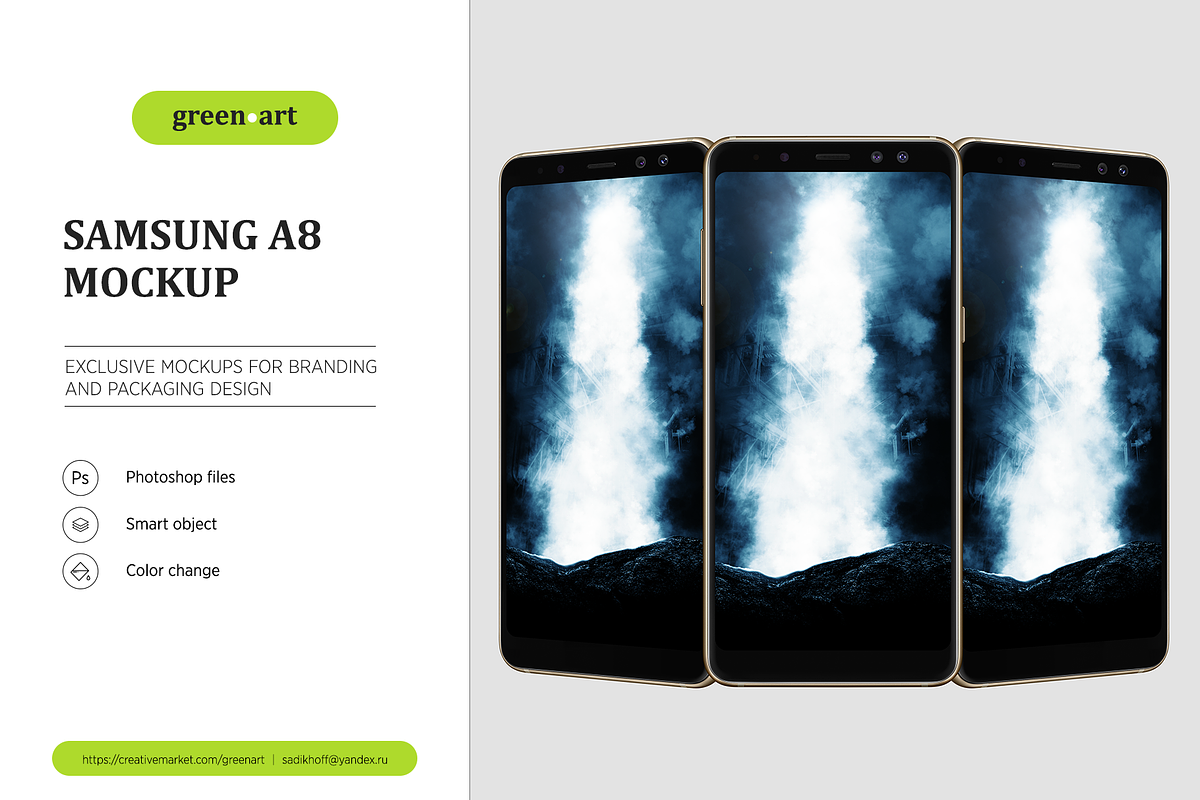 Samsung A8 PSD Mockup, an Android Mockup by Green Art (Photo 1 of 6)